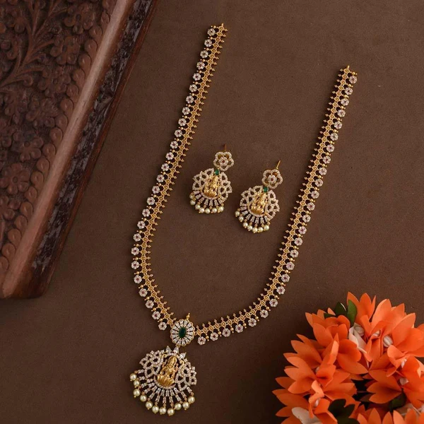 Antique Gold Floral Designed Goddess Lakshmi Pattern Haram set
